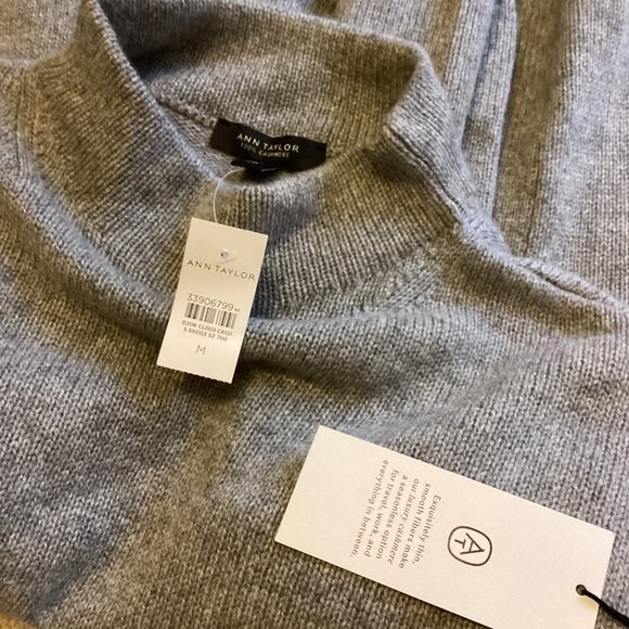 NWT ANN TAYLOR LUXURY CASHMERE BELL SLEEVE SWEATER IN GRAY MEDIUM RTL $249 NEW! - Picture 5 of 5